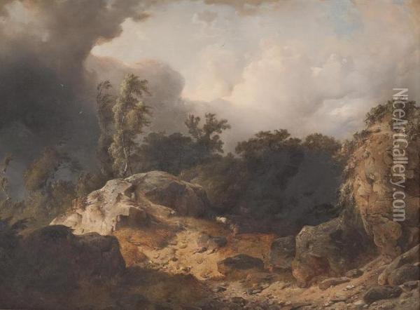 Aufziehender Sturm Im Gebirge Oil Painting - Carl Hilgers