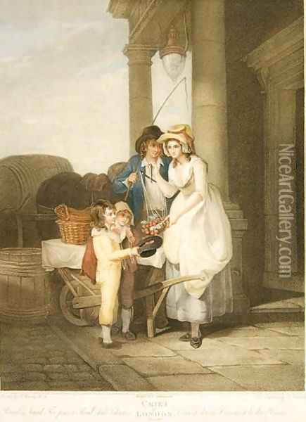 Cries of London: Round and Sound, Five Pence a Pound, Duke Cherries, engraved by Anthony Cardon (1772-1813) 1795 Oil Painting - Francis Wheatley