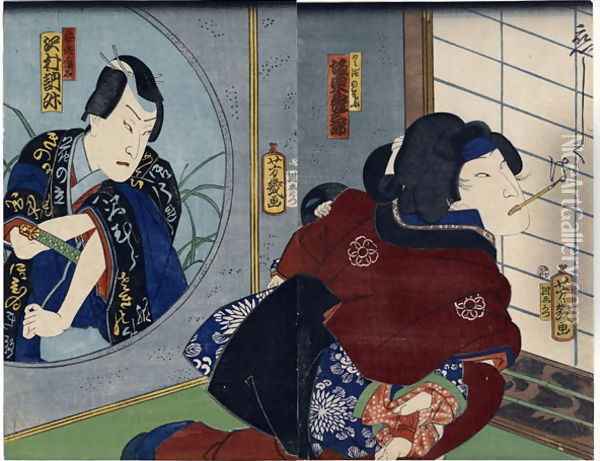 A Scene from the Play 'Kuzunoha', 1865 Oil Painting - Utagawa Yoshiiku