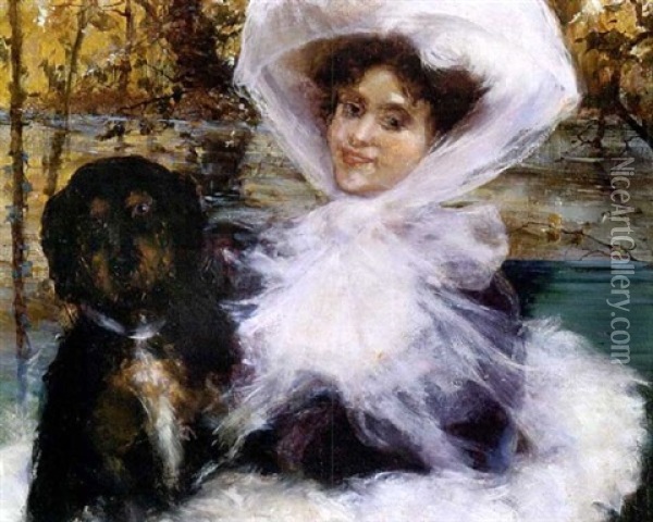 Junge Dame Mit Hund Oil Painting - Giovanni Boldini