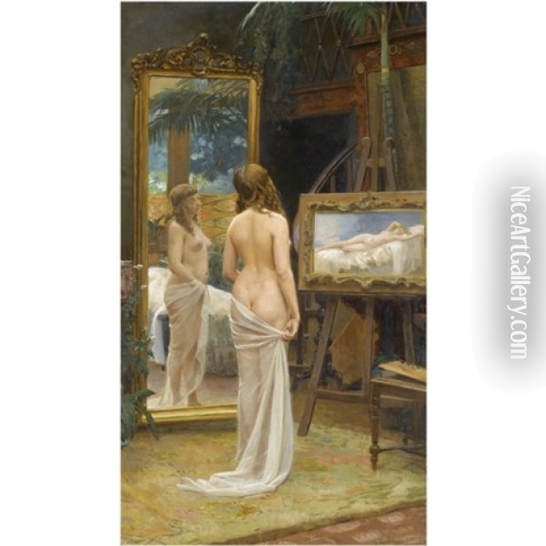 Nude In The Studio Oil Painting - Nikolai Kornilievich Bodarevsky