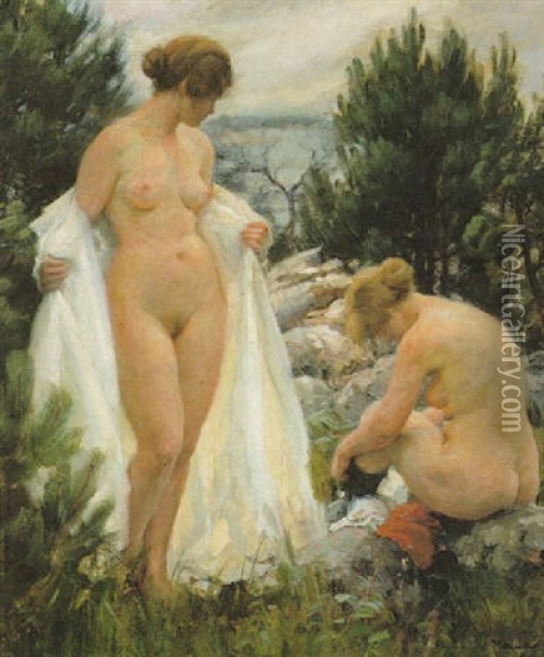 Nudes By A Lake Oil Painting - Ivar Kamke