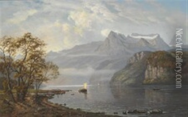 View Of The Vierwaldstattersee Oil Painting - Jorgen Hendrick Moller