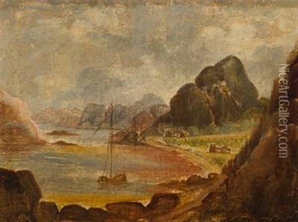 Fjordlandskap Med Bat Oil Painting - Peder Balke