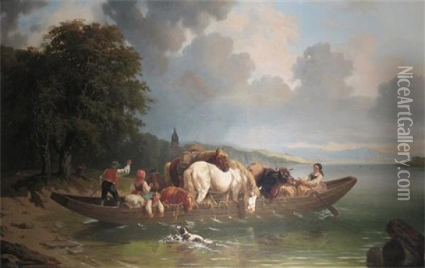 The Country Ferry Oil Painting - Eduard Goetzelmann