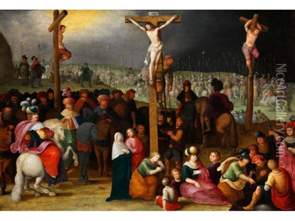Kreuzgruppe Auf Golgatha Mit Grosser Menschenansammlung Oil Painting - Louis de Caullery