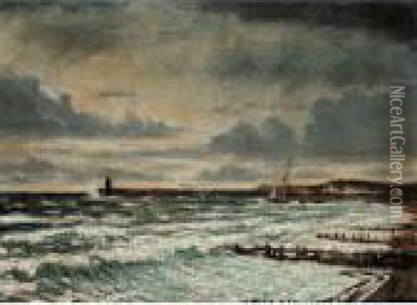 Newhaven Oil Painting - Christopher R. Wynne Nevinson