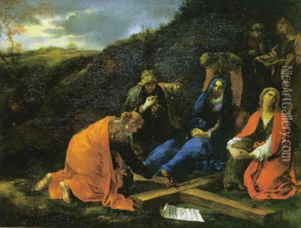 La Vierge Et Les Trois Marie Se Lamentant Au Pied De La Croix Oil Painting - Andrea di Leone