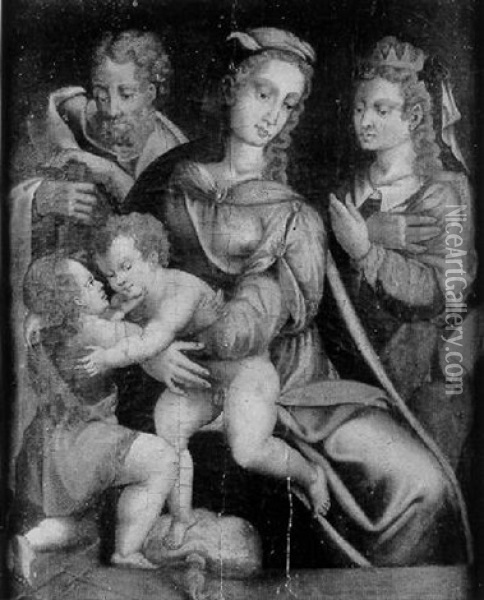 La Sainte Famille Avec Sainte Anne Et Saint Jean Baptiste Oil Painting - Orazio Samacchini