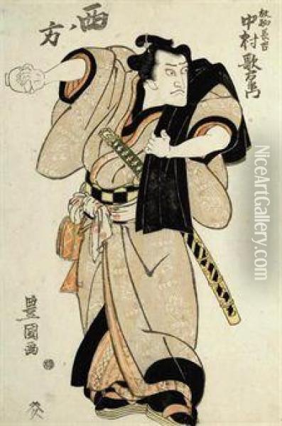 Nakamura Utaemon Iii As 
Hanaregoma Chokichi In Futatsu Chocho Kunwanikki Performed At The 
Nakamuraza Oil Painting - Toyokuni