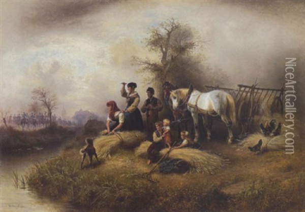 Eine Bauernfamilie Bei Der Kornernte Oil Painting - Wilhelm Alexander Meyerheim