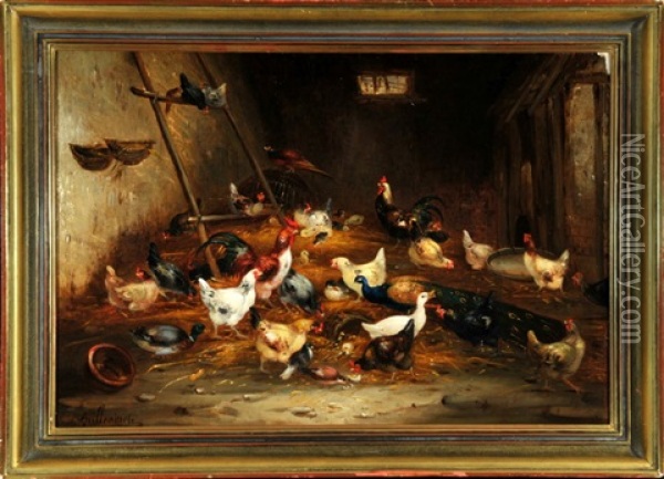 Federvieh Im Stall Oil Painting - Claude Guilleminet