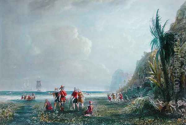 The Founding of the Colony of Saint Christophe and Martinique around 1625-35 Oil Painting - Theodore Gudin