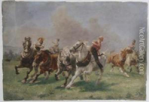 Unframed Watercolour 'after The Ploughing Match' Signed And Dated 15 June 83 16 X 23in Oil Painting - Hugh Thomson