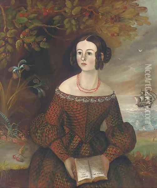 Portrait of a lady, half-length, in a tartan dress Oil Painting - English Provincial School