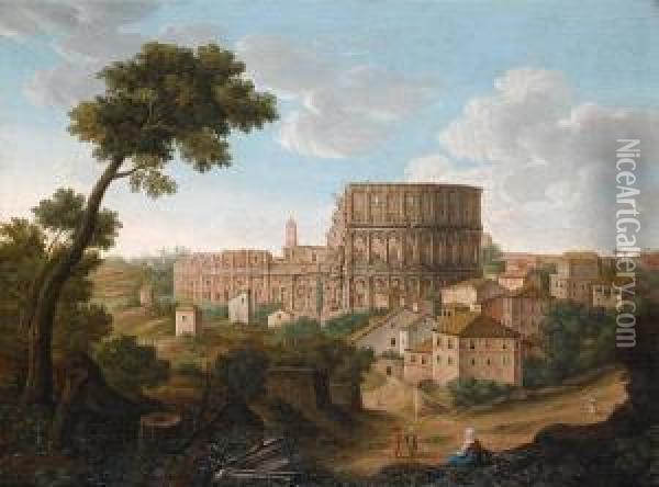 A View Of The Colosseum, Rome Oil Painting - Giacomo Van Lint