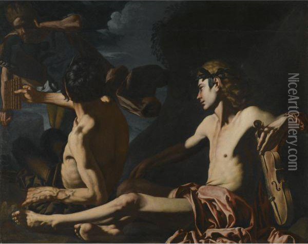 The Musical Contest Between Apollo And Pan Oil Painting - Paolo Domenico Finoglia