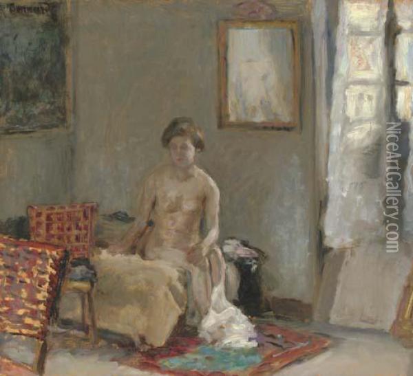 Interieur Avec Nu, Or Le Lever, Femme Nue Assise Sur Son Lit Oil Painting - Pierre Bonnard