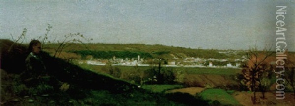 Farniente Et Panorama Sur Le Village De Saint Mammes Oil Painting - Eugene Antoine Samuel Lavieille