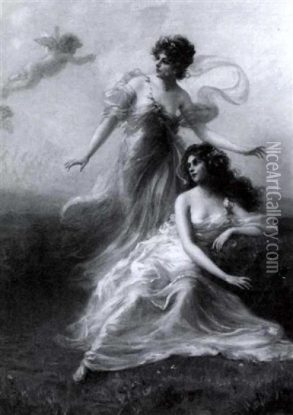 Nymphs In A Clearing Oil Painting - Edouard Bisson