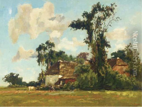 Summer: Farmhouses Amongst Trees Oil Painting - Willem de Zwart