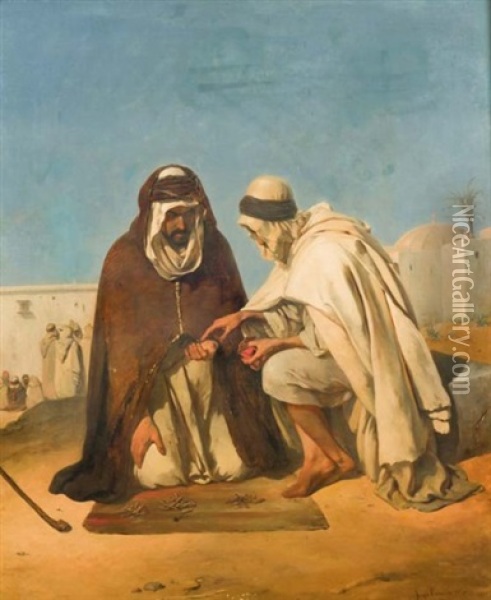 Negociation Devant La Kouba Oil Painting - Joseph Coomans