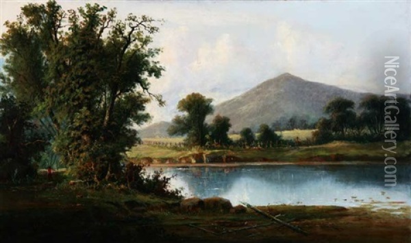 River Landscape With Mt. Tamalpais In The Distance Oil Painting - Charles Dyer Shed