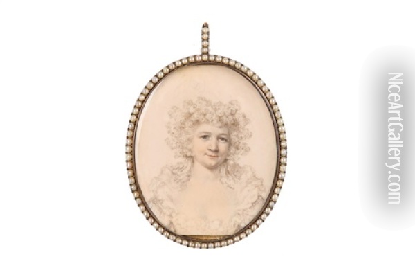 Portrait Miniature Of The Duchess Of Cumberland In White Dress With Frilled Collar Oil Painting - Richard Cosway