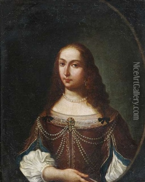 Bildnis Einer Jungen Dame In Perlengeschmucktem Kleid Oil Painting - Justus van (Verus ab) Egmont
