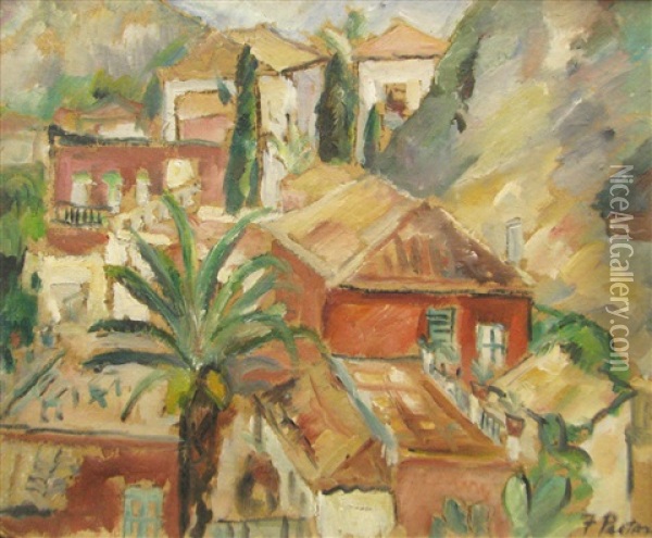 Landscape Of Taormina Oil Painting - Florenta Pretorian
