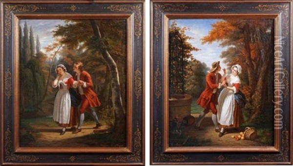 Scenes Galantes (2 Works) Oil Painting - Charles Francois Mayer