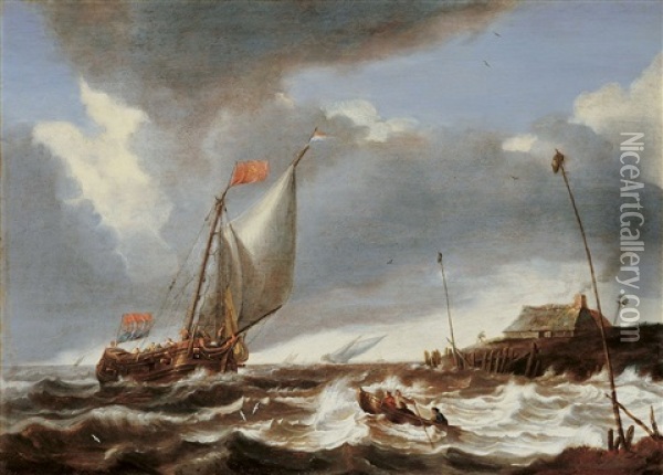 Hollandische Schiffe Auf Bewegter See Oil Painting - Bonaventura Peeters the Elder