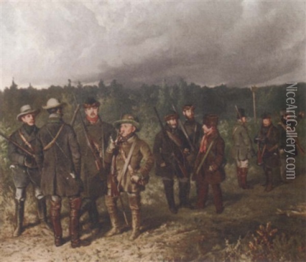 Hunting Party Of German Junkers Oil Painting - Ferdinand von Rayski