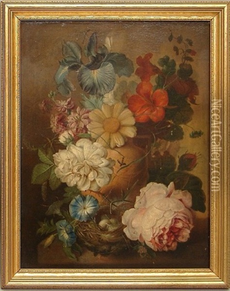 Still Life With Flowers And Insects Oil Painting - Jan Evert Morel the Elder