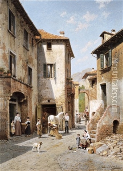 Rue A Narni, Italie Oil Painting - Jacques Francois Carabain