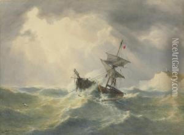 Dismasted Ship Off Beechy Head Oil Painting - John Thorpe