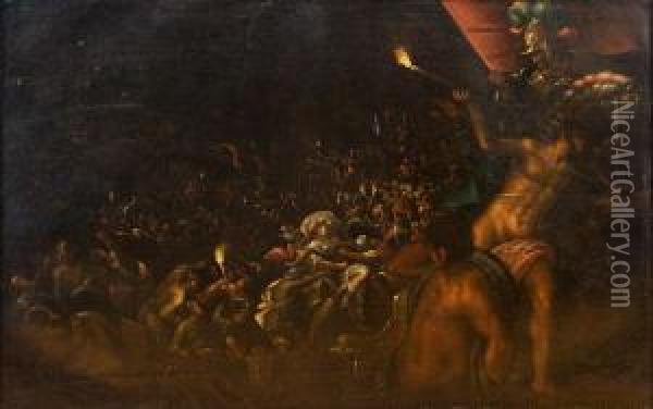 La Guerra Con I Troiani E Rapimento Di Elena Oil Painting - Andrea Michieli Vicentino