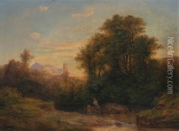 Romantische Landschaft Mit Badenden Nymphen Oil Painting - Friedrich Otto Georgi