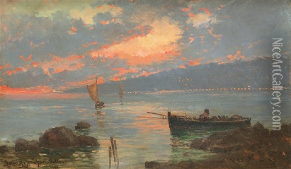 Abendstimmung In Jalta, Krim Oil Painting - Holger Hvitfeldt Jerichau