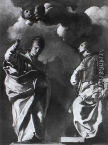 San Gregorio Magno Papa E San Pio V Papa (?) Oil Painting - Pietro Bardellino