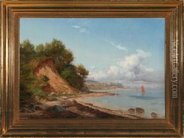 Summer Day With Sailing Boats Along The Danish Coast Oil Painting - Frits Nordhal-Grove