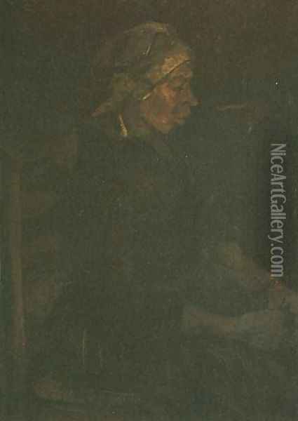 Peasant Woman Seated With White Cap Oil Painting - Vincent Van Gogh