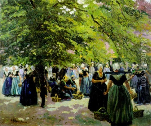Hollands Markttafereel Oil Painting - Gustave Flasschoen
