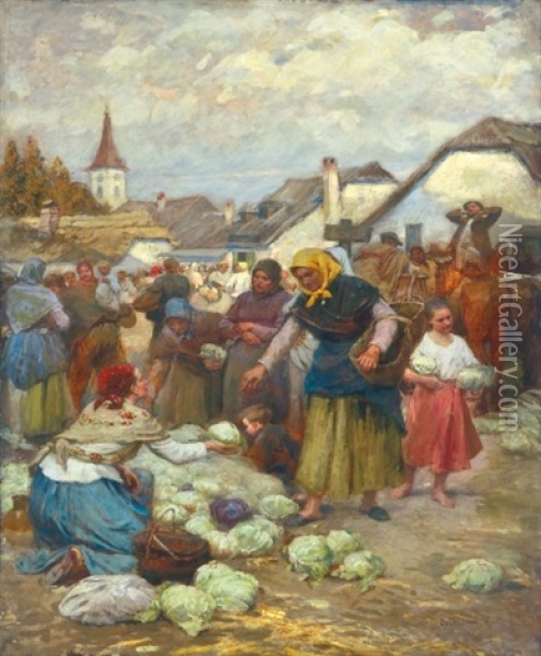 Vegetable-market Oil Painting - Lajos Deak Ebner