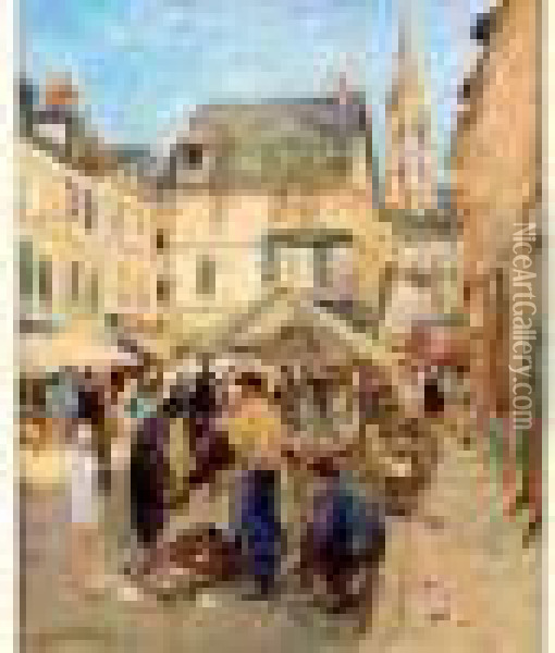 Scene De Marche A Caudebec Oil Painting - Georges Binet