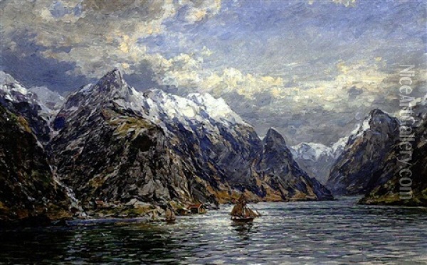 Jorundfjord Im Fruhling Oil Painting - Carl August Heinrich Ferdinand Oesterley