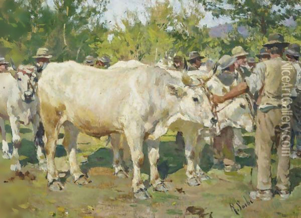 La Fiera Del Bestiame Oil Painting - Raffaelo Sorbi