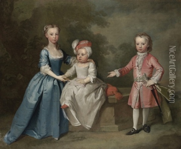 Group Portrait Of Three Children Oil Painting - Bartholomew Dandridge