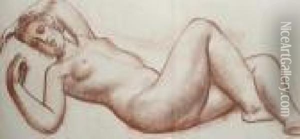 Reclining Female Nude Oil Painting - Bernard Meninsky