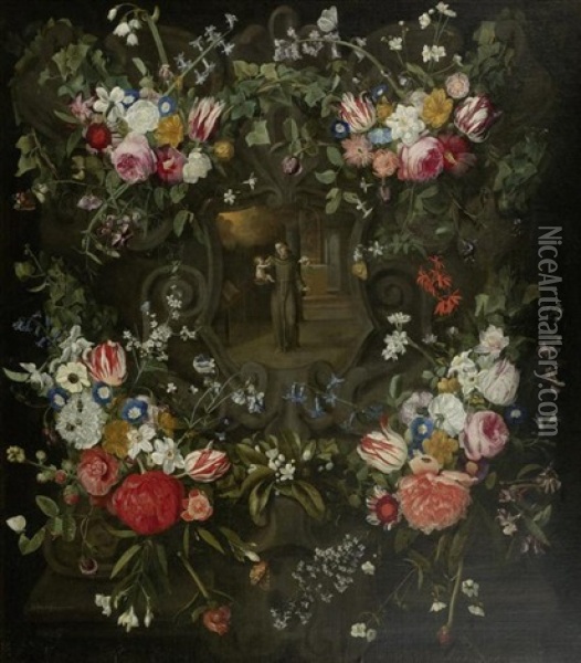 Heiliger Antonius Mit Christuskind Im Blumenkranz Oil Painting - Jan Philip van Thielen